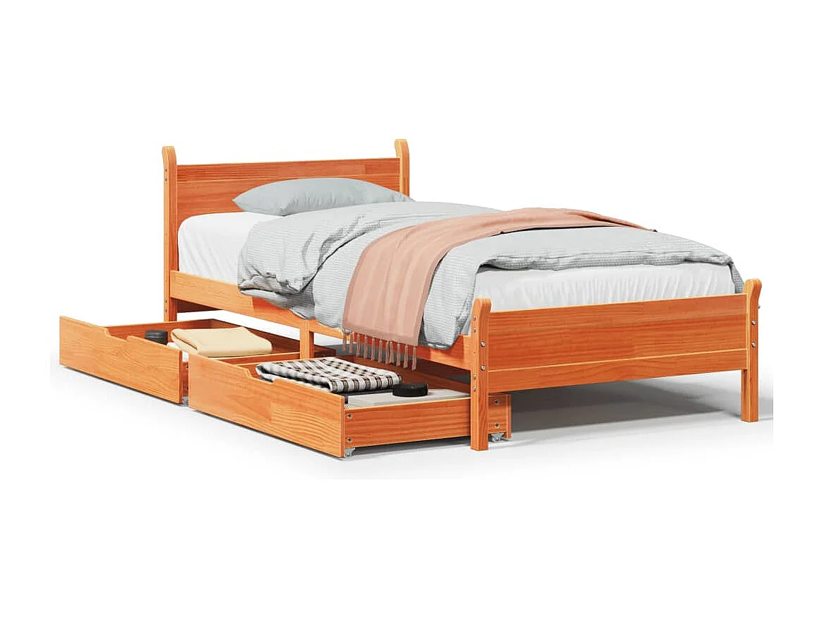 Cama sin colchón madera maciza de pino marrón cera 100x200 cm