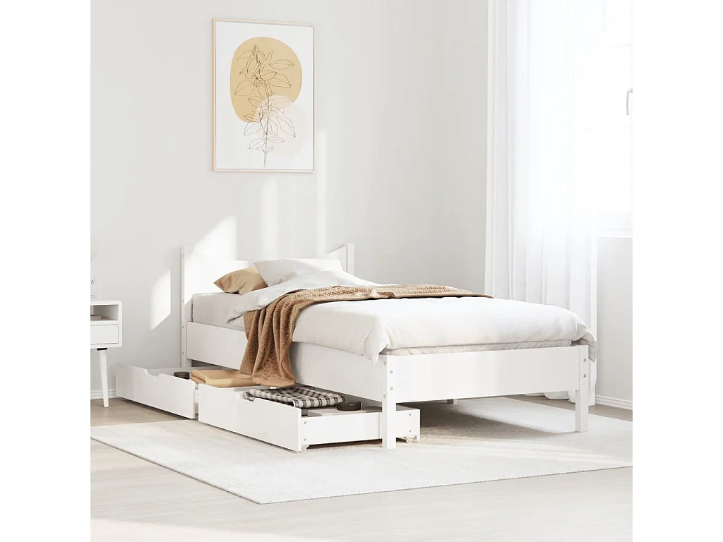 Estructura cama con cajones madera maciza pino blanco 90x200 cm