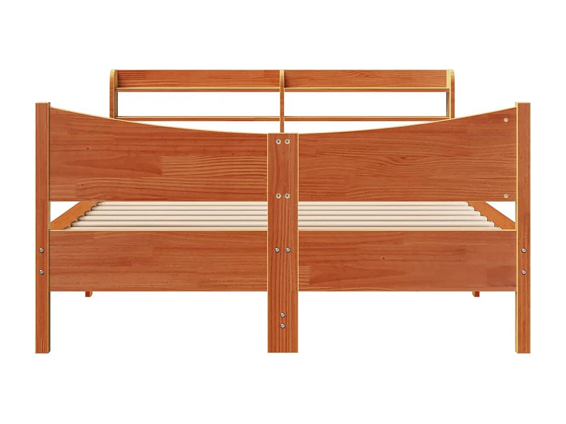 Estructura cama con cabecero madera pino marrón cera 120x190 cm