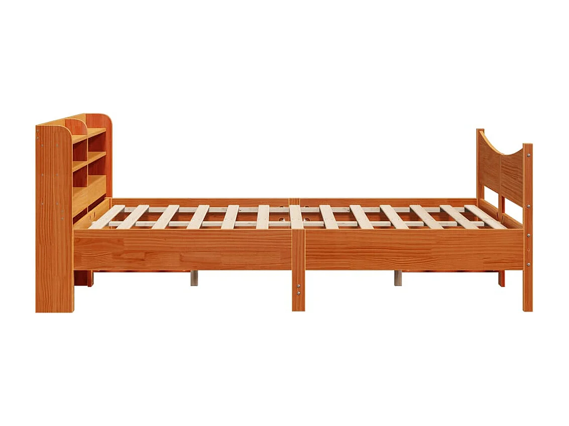Estructura cama con cabecero madera pino marrón cera 120x190 cm