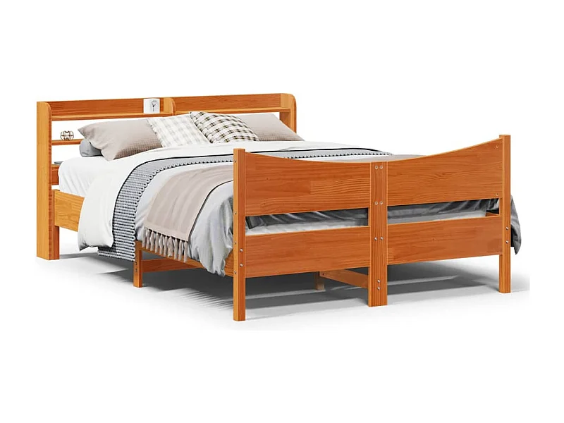 Estructura cama con cabecero madera pino marrón cera 120x190 cm