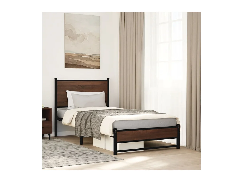 Estructura de cama con cabecero metal marrón roble 90x190 cm