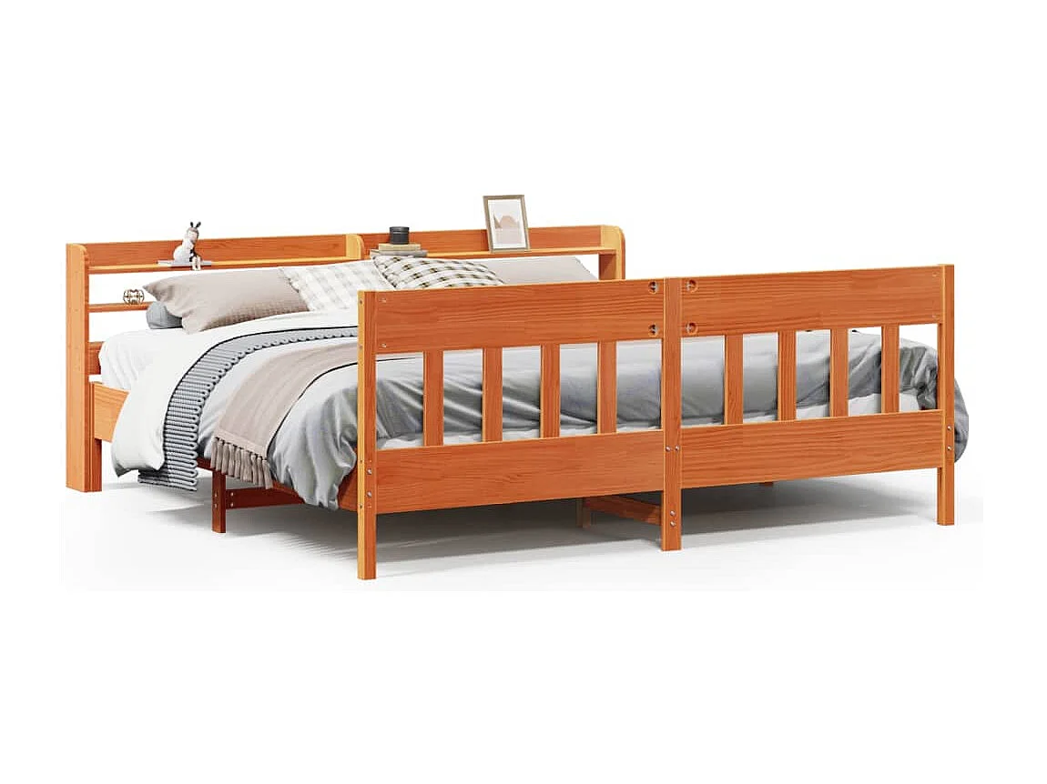 Cama sem colchão 200x200 cm pinho maciço castanho-mel