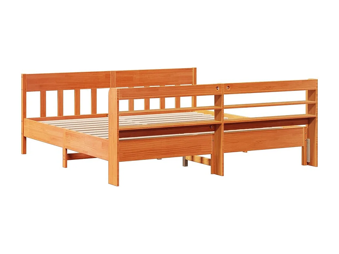 Cama sin colchón madera maciza de pino marrón cera 200x200 cm