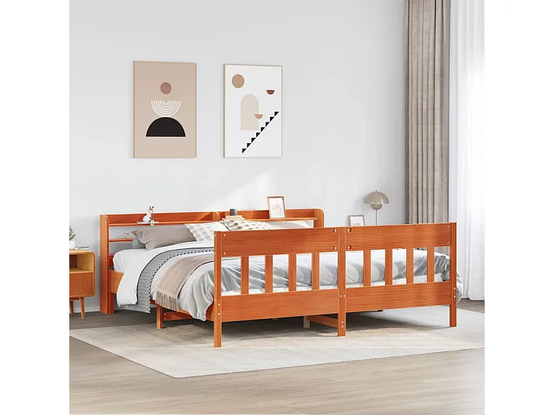 Cama sem colchão 200x200 cm pinho maciço castanho-mel