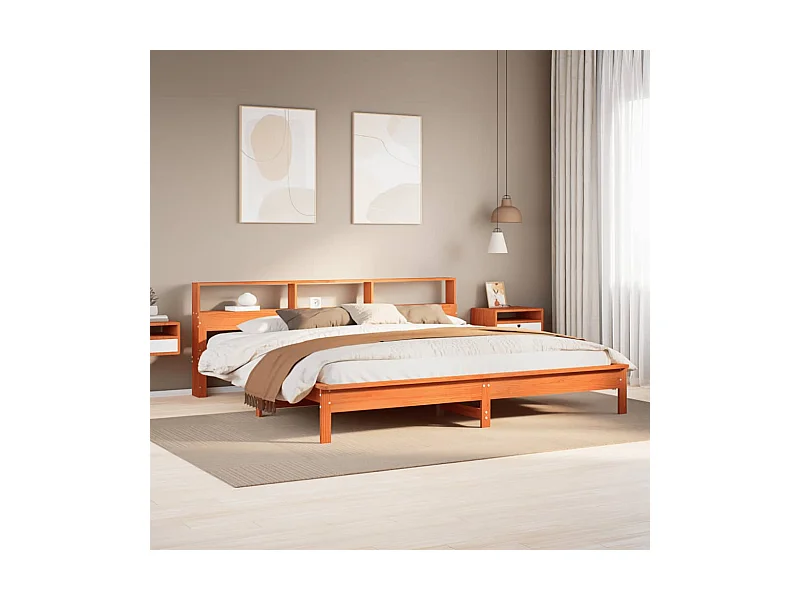 Cadre de lit sans matelas cire marron 180x200cm bois pin massif