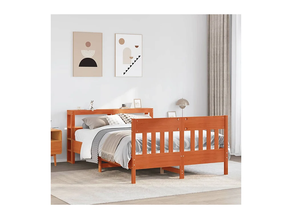 Cama sin colchón madera maciza de pino marrón cera 160x200 cm