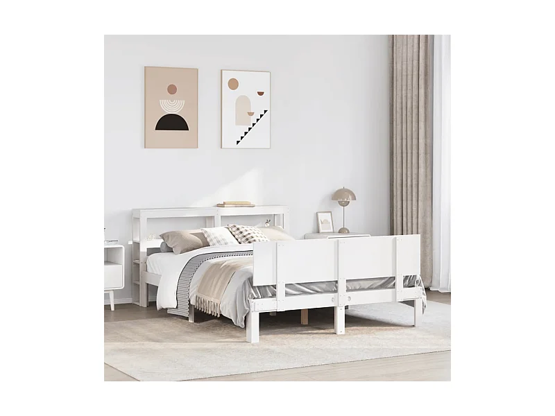 Cadre de lit avec tête de lit blanc 120x200 cm bois pin massif