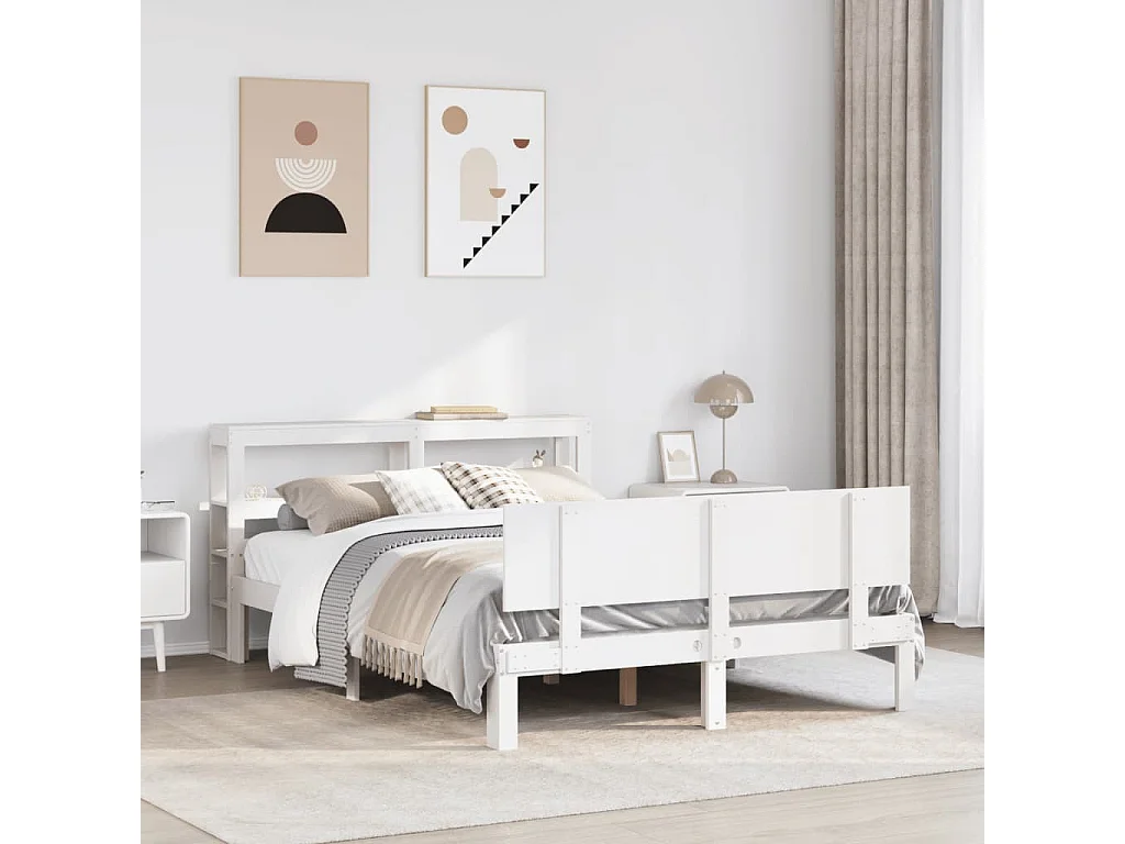 Estructura de cama con cabecero madera pino blanco 120x200 cm