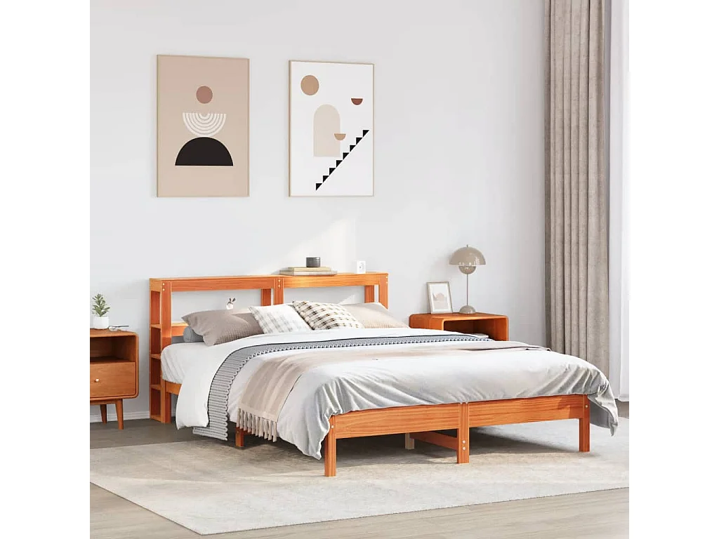 Cama sem colchão 160x200 cm madeira pinho maciço castanho-mel