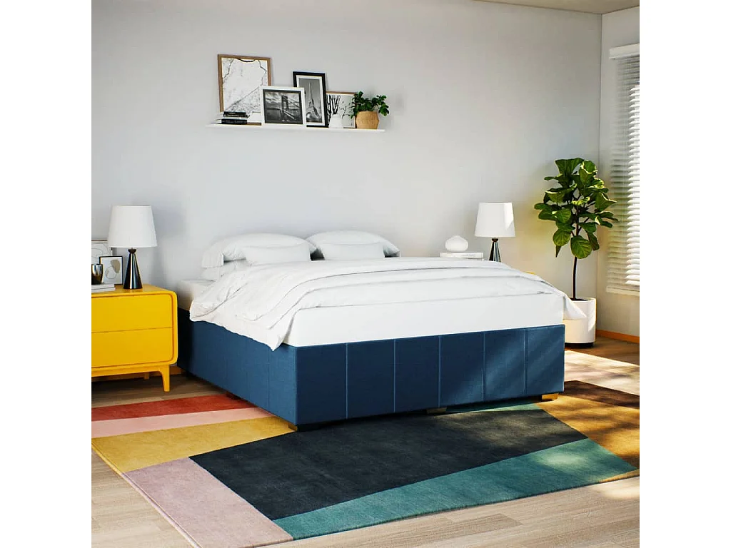 Cadre de lit sans matelas bleu 200x200 cm tissu