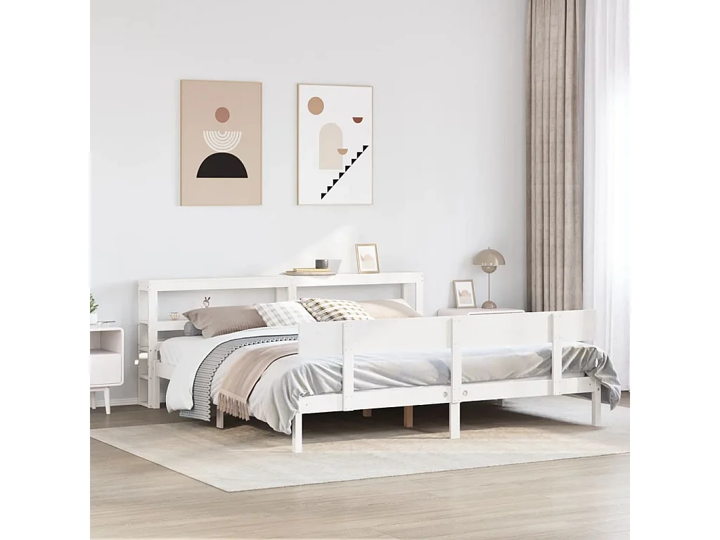 Cadre de lit sans matelas blanc 200x200 cm bois massif de pin