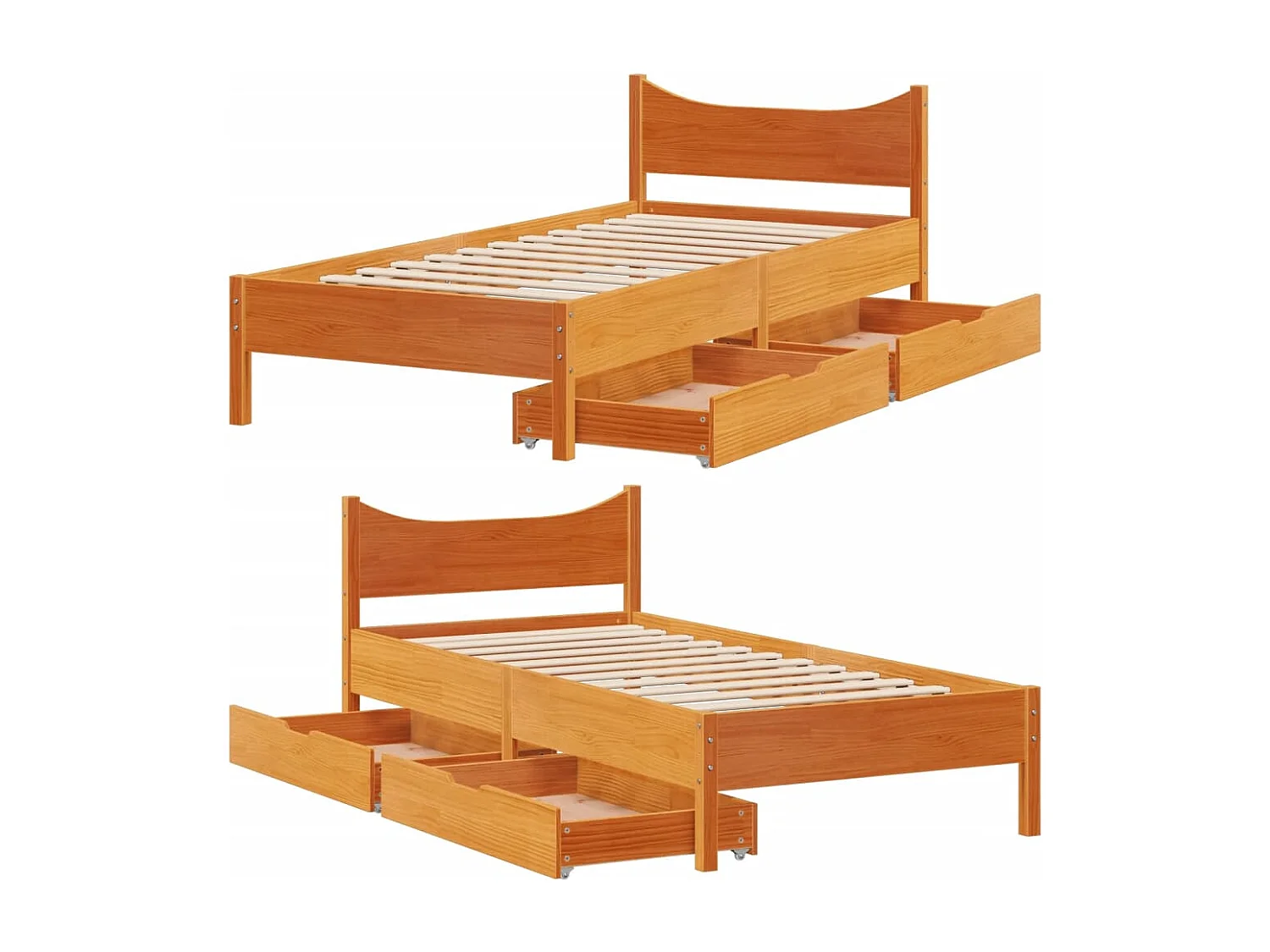 Estructura cama con cajones madera maciza pino marrón 100x200cm