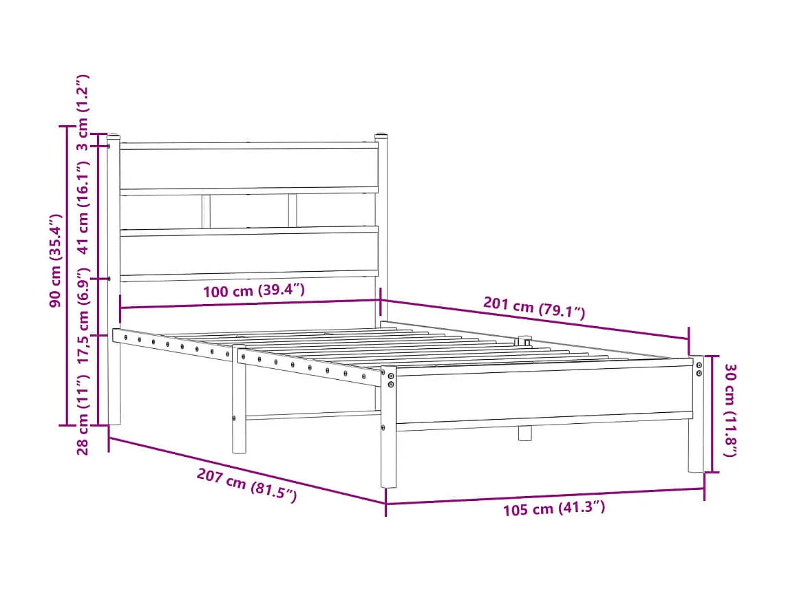 Cadre de lit sans matelas avec tête de lit chêne fumé 100x200cm