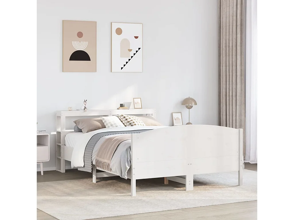 Cama sem colchão 135x190 cm madeira de pinho maciça branco