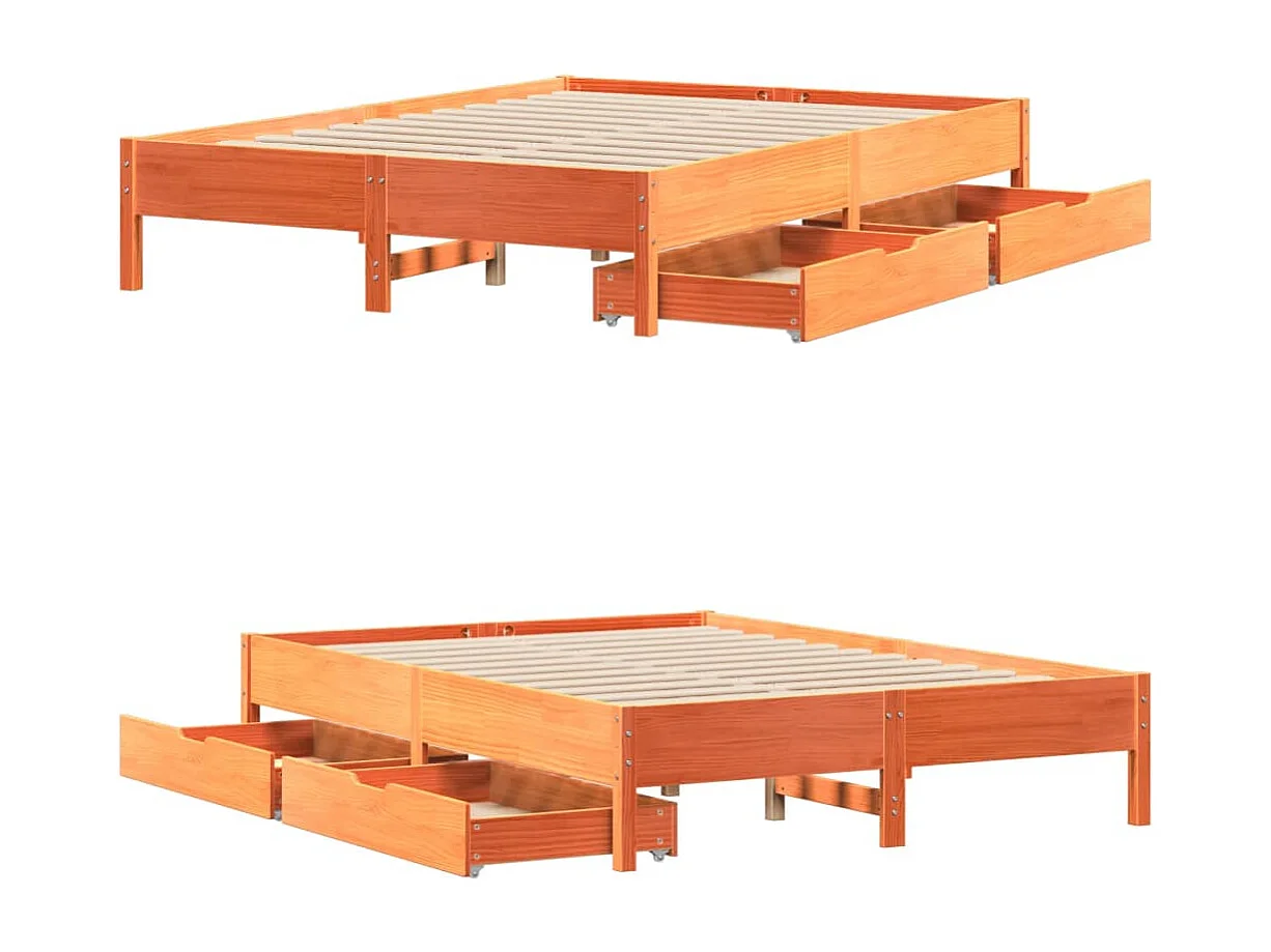 Cama sin colchón madera maciza de pino marrón cera 120x200 cm