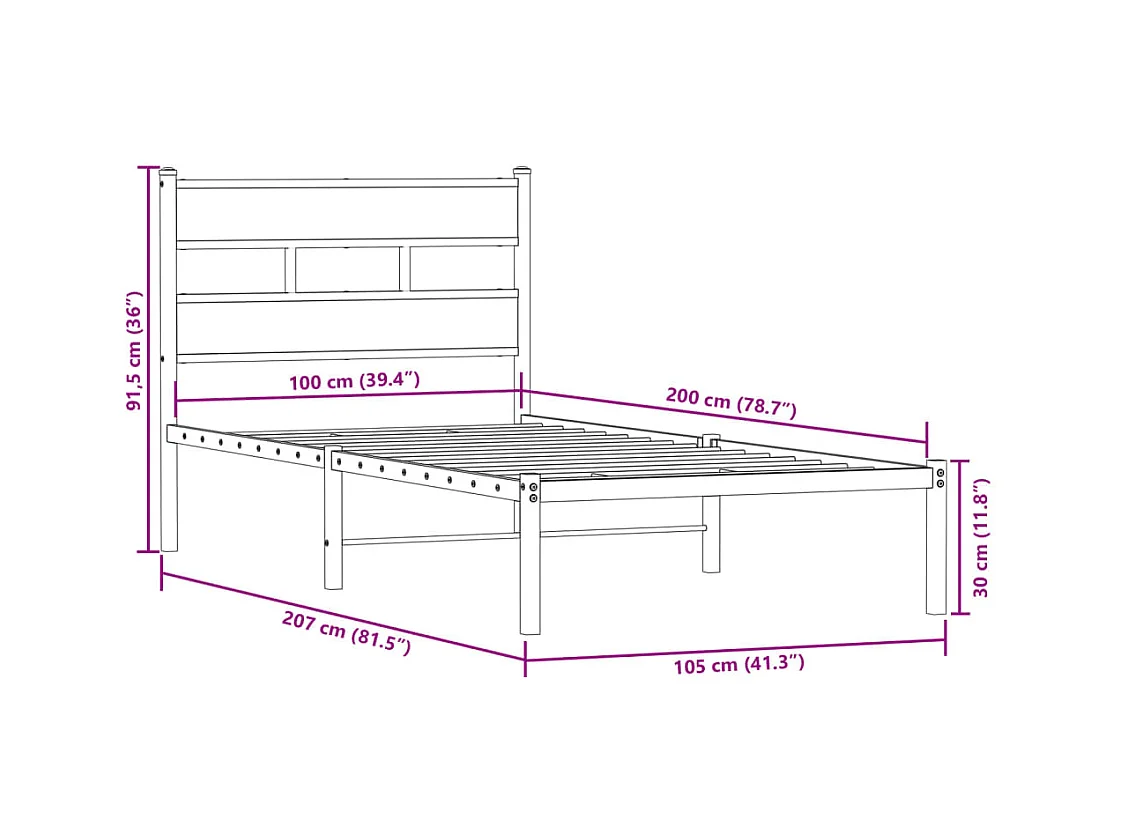 Cadre de lit en métal sans matelas chêne sonoma 100x200 cm