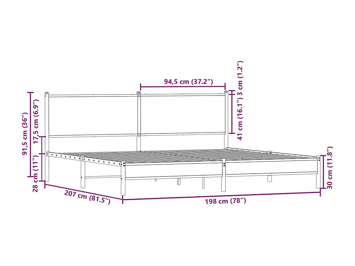 Estrutura cama sem colchão 193x203 cm metal carvalho castanho