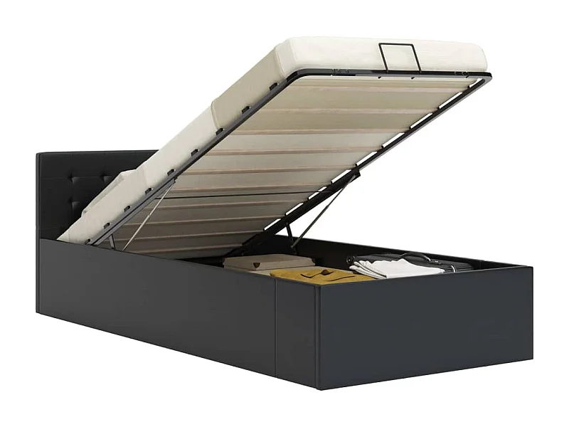 Cama canapé hidráulica cuero sintético negro 100x200 cm