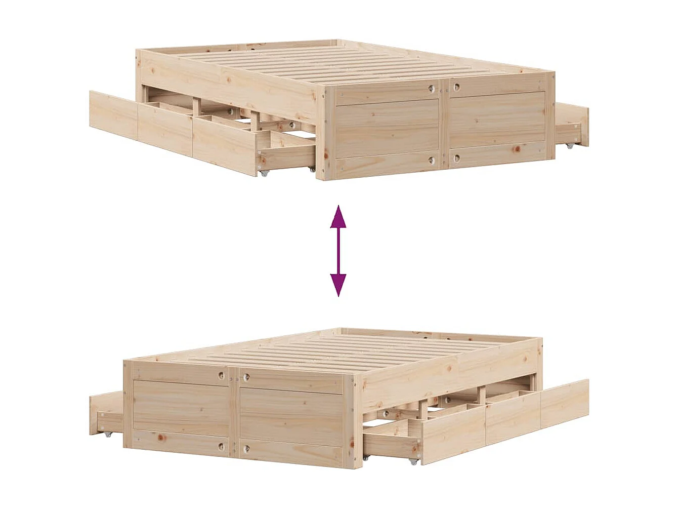 Cadre de lit sans matelas avec tiroirs 135x190 cm bois de pin