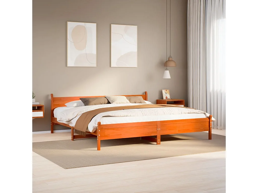 Cama sem colchão 200x200 cm pinho maciço castanho-mel
