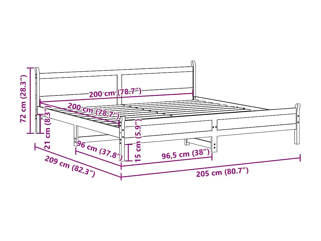 Cama sem colchão 200x200 cm pinho maciço castanho-mel