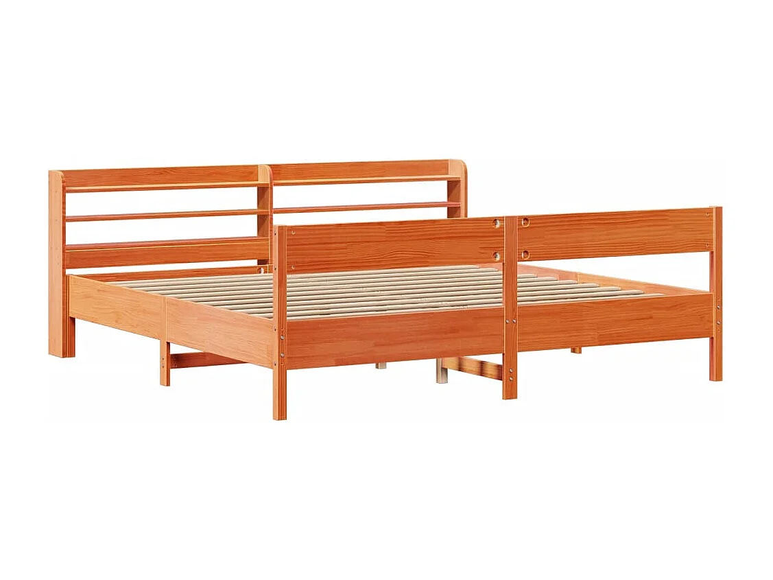 Cama sin colchón madera maciza de pino marrón cera 200x200 cm