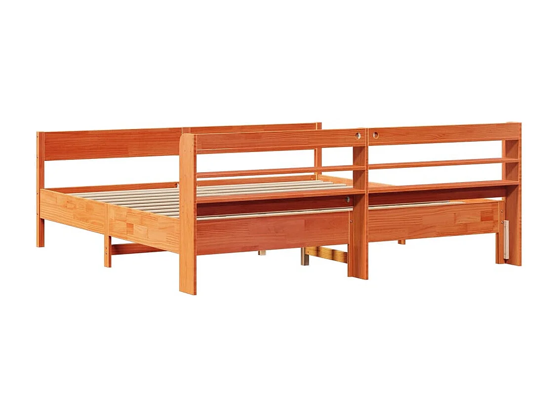 Cama sin colchón madera maciza de pino marrón cera 200x200 cm