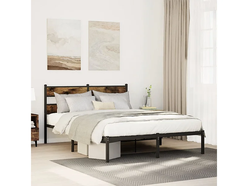Cadre de lit en métal sans matelas chêne fumé 140x190 cm