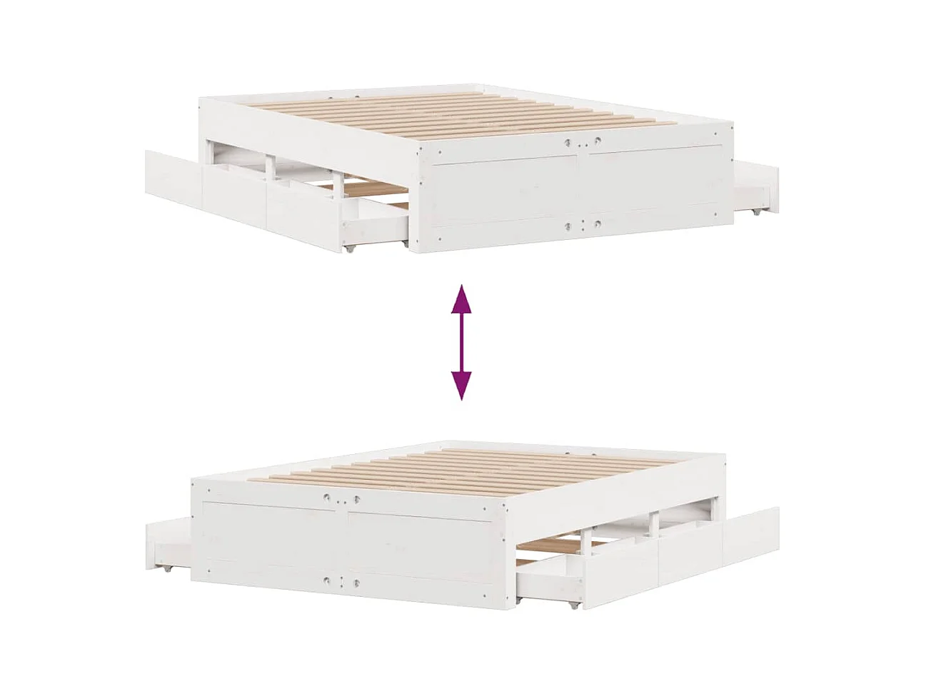 Cama sin colchón con cajones madera de pino blanco 140x190 cm