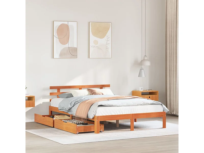 Cadre de lit avec tiroirs cire marron 150x200cm bois pin massif