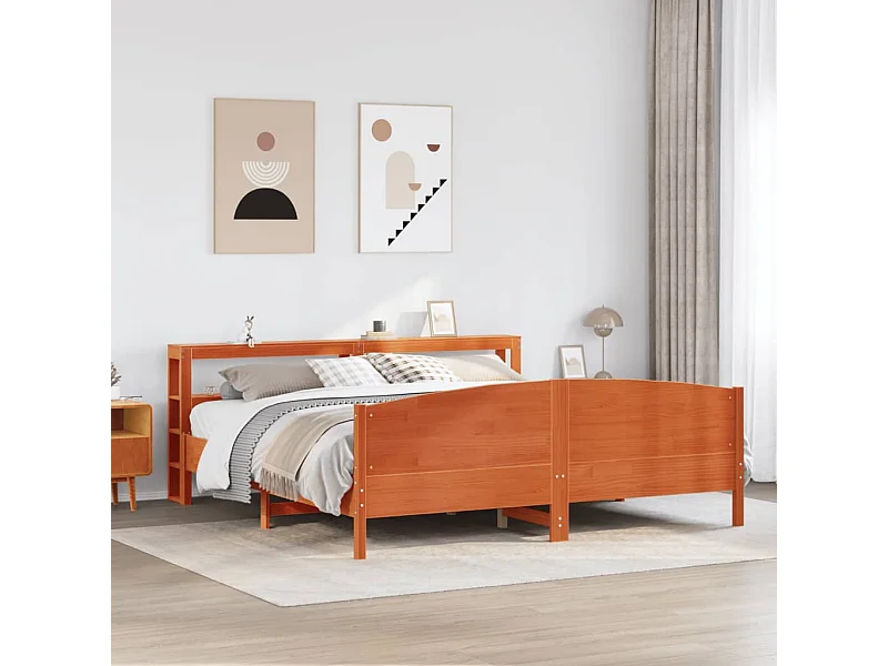Cama sin colchón madera maciza de pino marrón cera 180x200 cm
