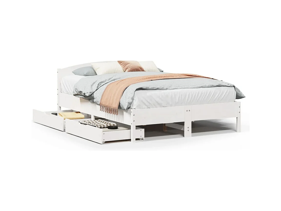 Cadre de lit sans matelas blanc 150x200 cm bois de pin massif