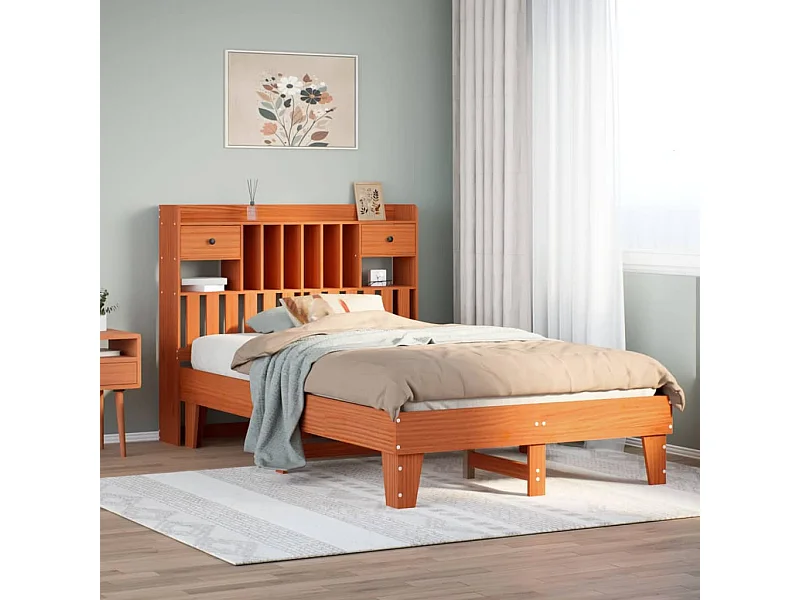 Cadre de lit sans matelas cire marron 135x190cm bois pin massif