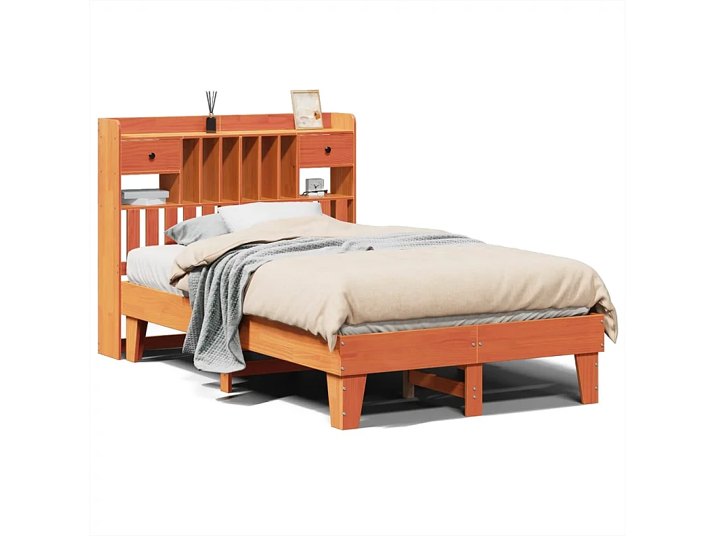 Cadre de lit sans matelas cire marron 135x190cm bois pin massif