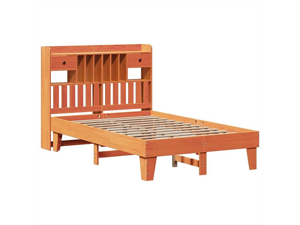 Cadre de lit sans matelas cire marron 135x190cm bois pin massif