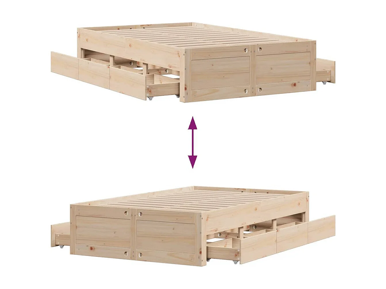 Cadre de lit sans matelas avec tiroirs 120x190 cm bois de pin