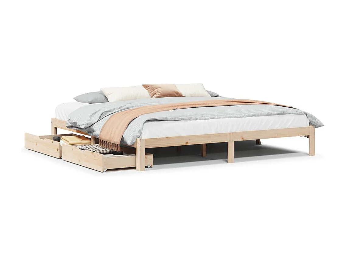 Estrutura de cama c/ gavetas 200x200 cm madeira de pinho maciça