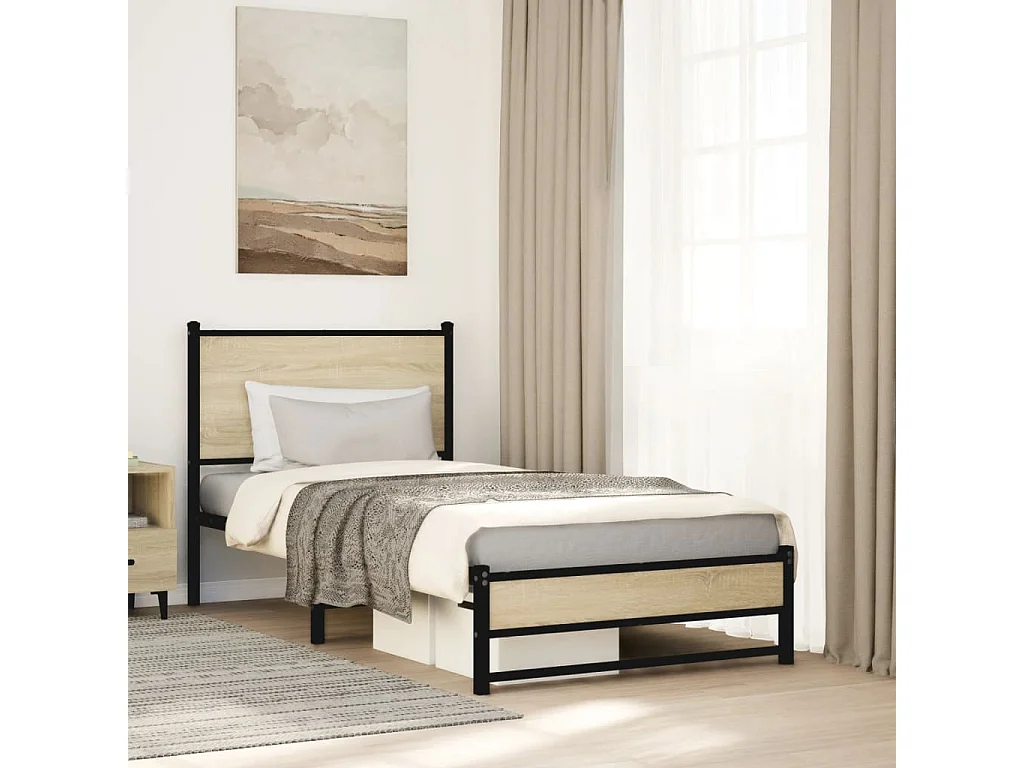 Cadre de lit en métal sans matelas chêne sonoma 90x190 cm