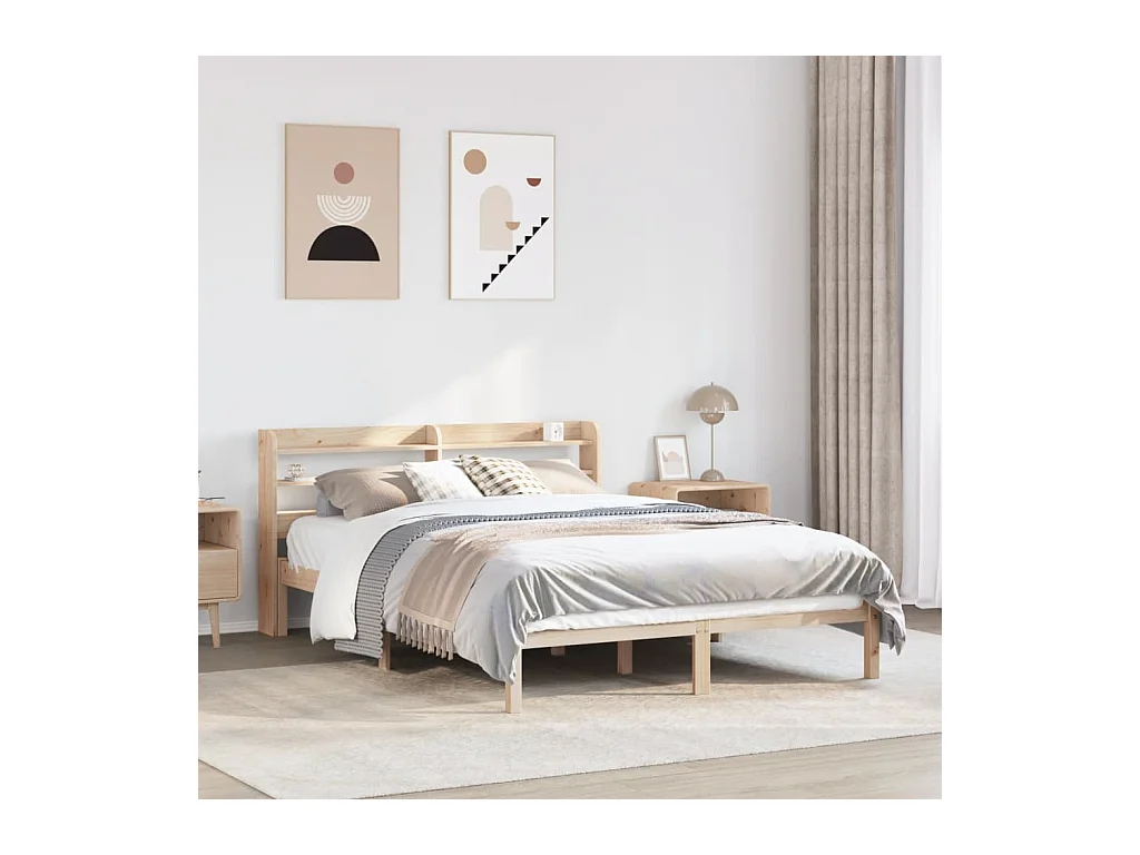 Estructura de cama sin colchón madera maciza de pino 140x190 cm