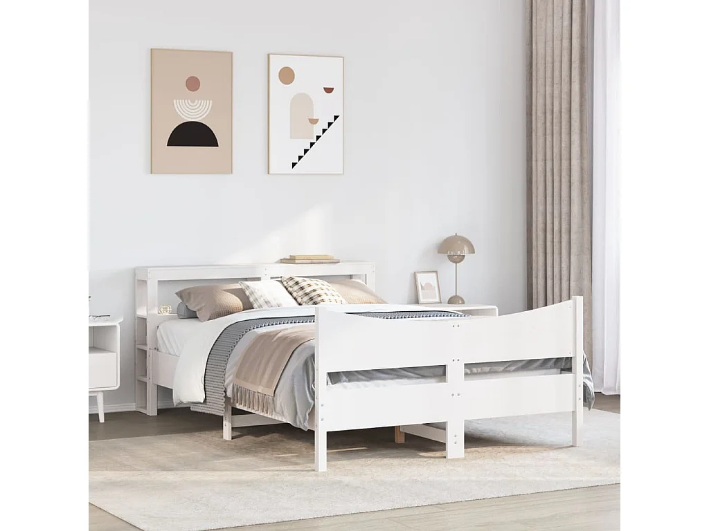 Estrutura de cama com cabeceira 140x200 cm pinho maciço branco