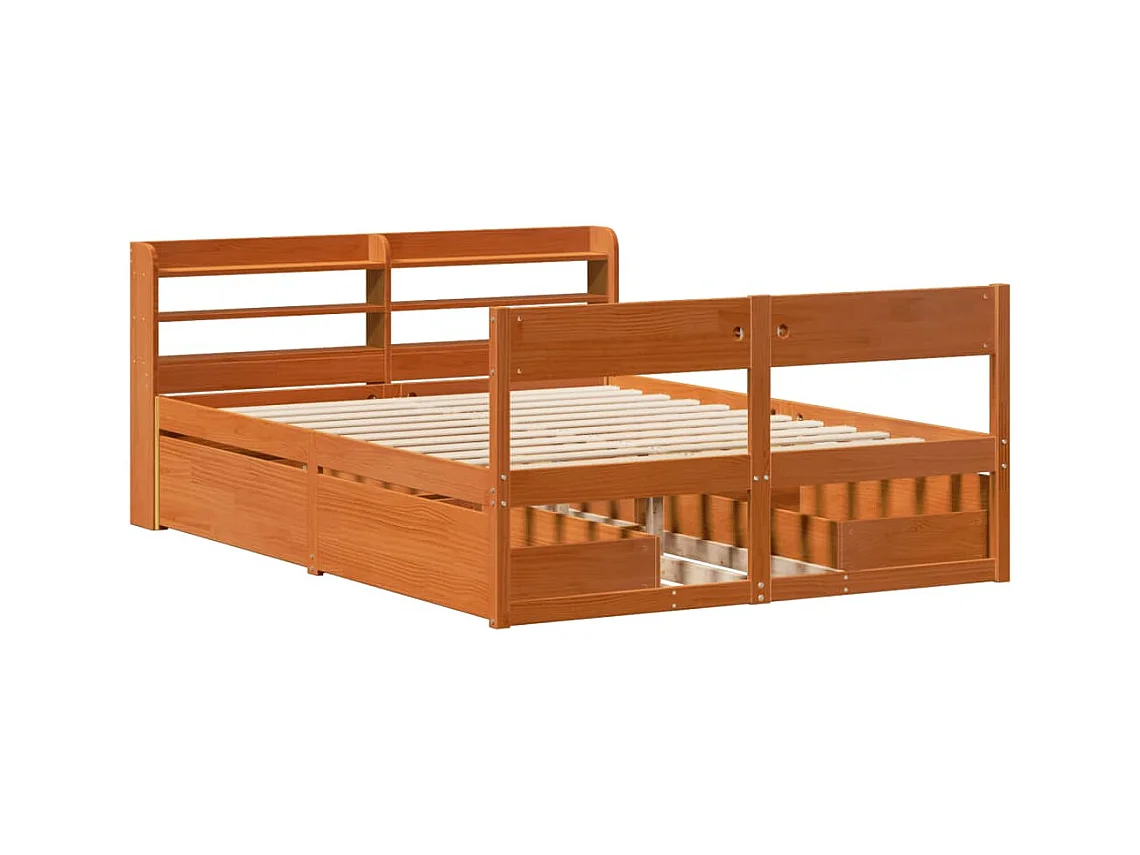 Estructura de cama sin colchón madera maciza marrón 135x190 cm