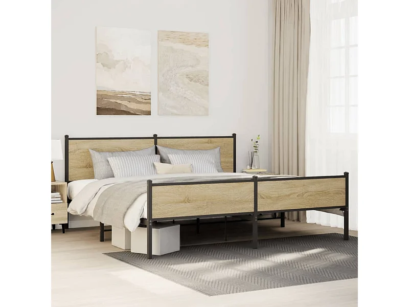 Estrutura de cama sem colchão 193x203cm metal carvalho sonoma