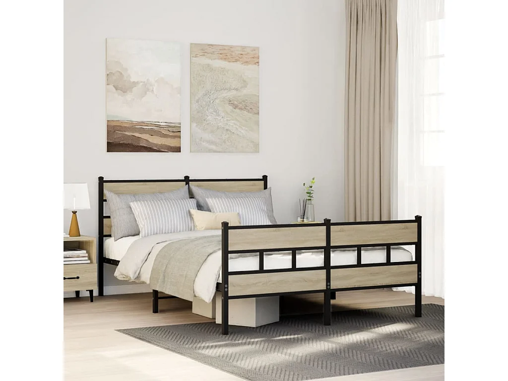 Estructura de cama sin colchón metal roble Sonoma 140x200 cm