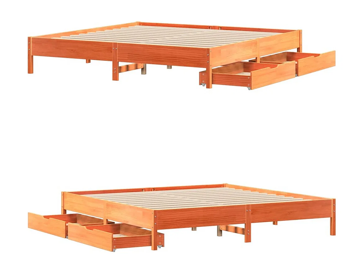 Cama sin colchón madera maciza de pino marrón cera 180x200 cm