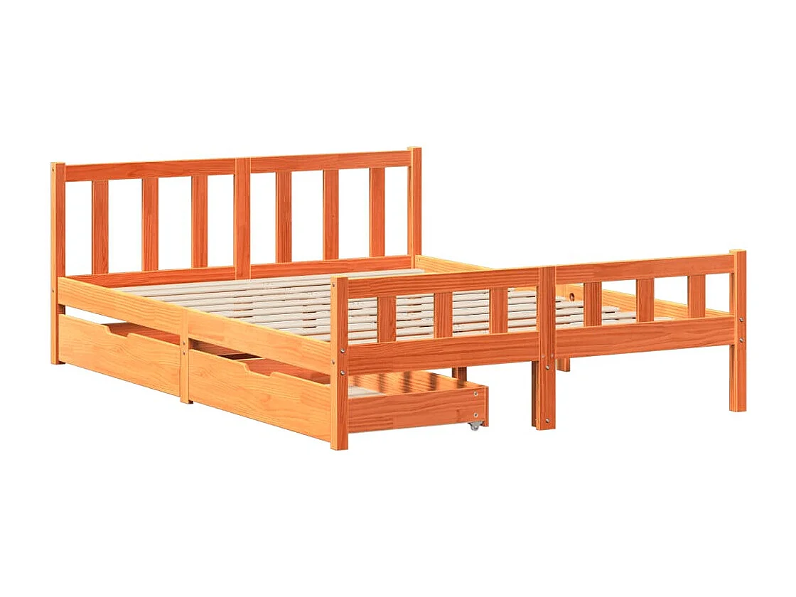 Cama sin colchón madera maciza de pino marrón cera 160x200 cm