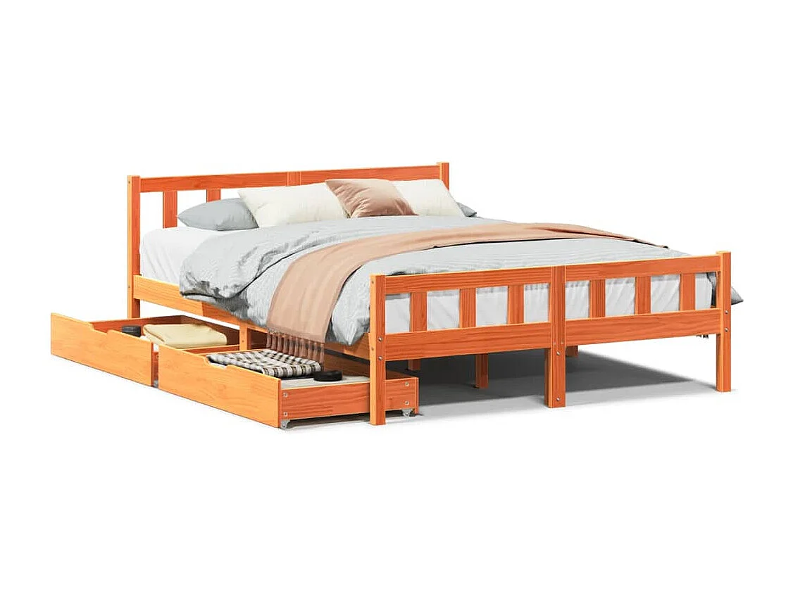 Cama sin colchón madera maciza de pino marrón cera 160x200 cm