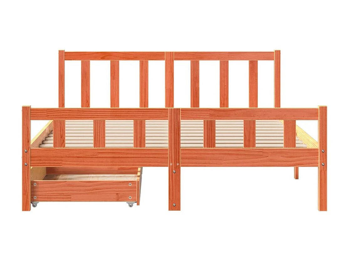 Cama sin colchón madera maciza de pino marrón cera 160x200 cm
