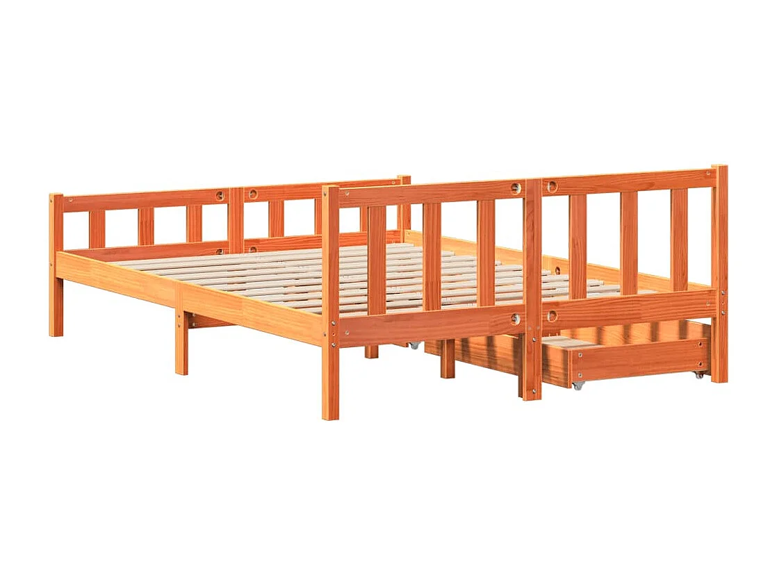 Cama sin colchón madera maciza de pino marrón cera 160x200 cm