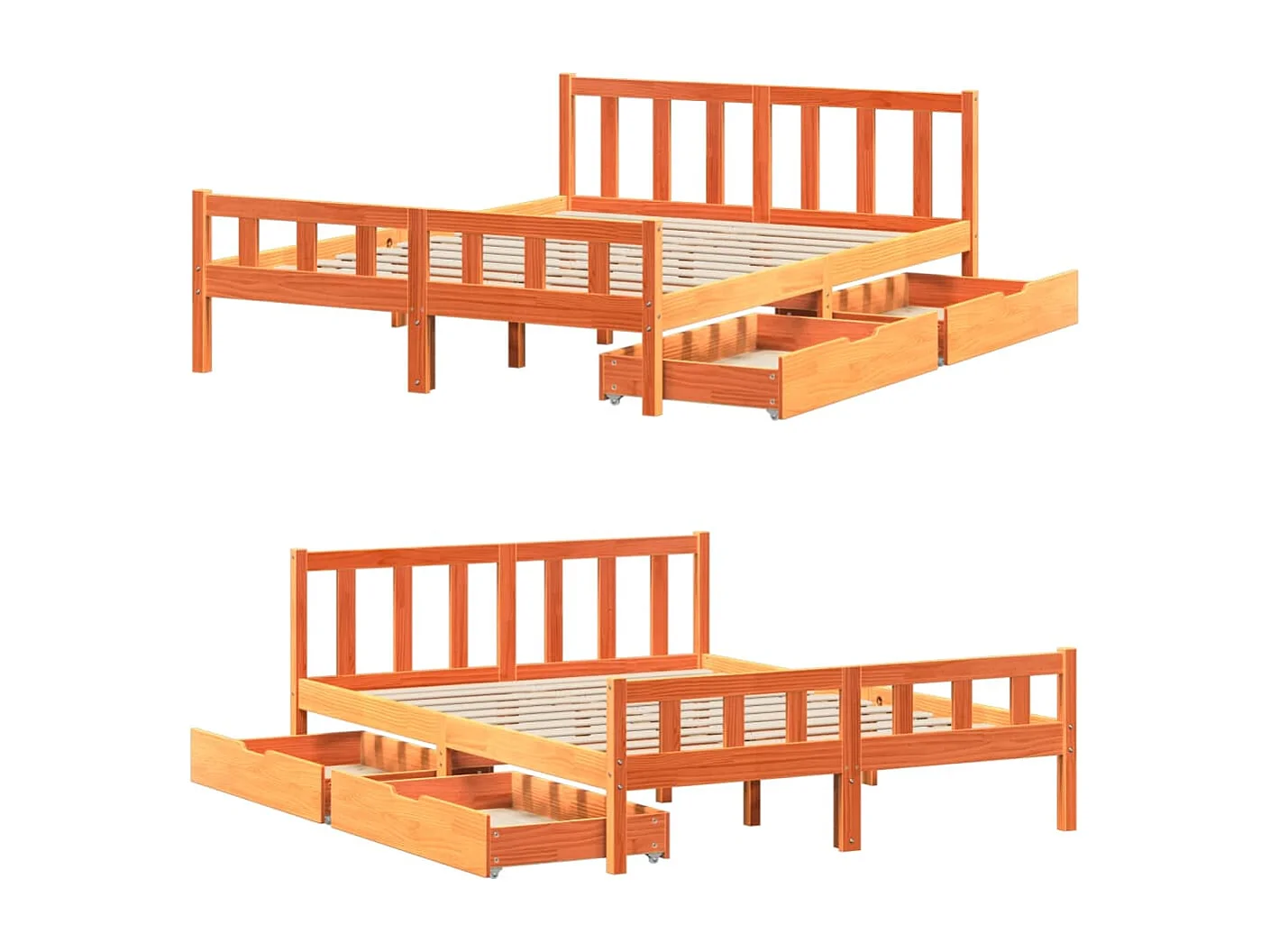 Cama sin colchón madera maciza de pino marrón cera 160x200 cm